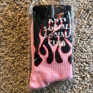 NEW! Anti-Social Social Club - Pink and Black Flame Socks - OS